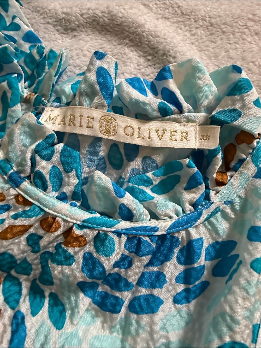 Marie Oliver | Tia Tiered Silk Blouse Blue Floral Ruffle | XS - Picture 7 of 14